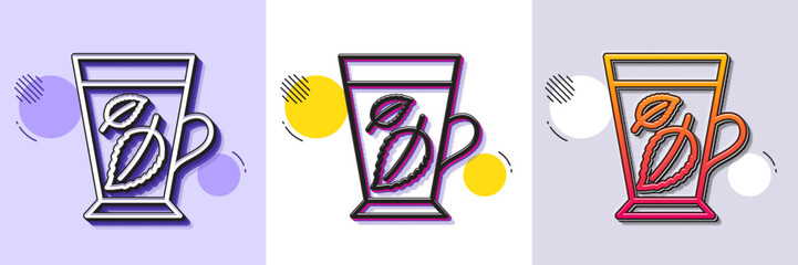Wall Mural - Mint Tea line icon. Halftone dotted pattern. Gradient icon with grain shadow. Fresh herbal beverage sign. Mentha leaves symbol. Line mint leaves icon. Various designs. Vector