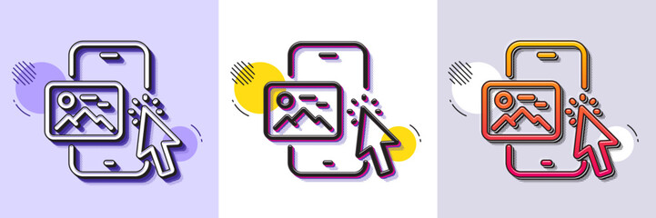 Wall Mural - Phone image line icon. Halftone dotted pattern. Gradient icon with grain shadow. Smartphone app sign. Cellphone mobile device symbol. Line phone image icon. Various designs. Vector