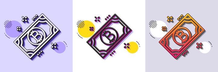 Wall Mural - Bitcoin line icon. Halftone dotted pattern. Gradient icon with grain shadow. Cryptocurrency cash sign. Crypto money symbol. Line bitcoin icon. Various designs. Vector