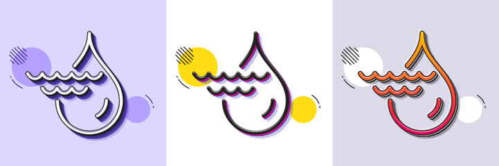 Wall Mural - Hydroelectricity line icon. Halftone dotted pattern. Gradient icon with grain shadow. Hydroelectric energy type sign. Water waves power symbol. Line hydroelectricity icon. Various designs. Vector