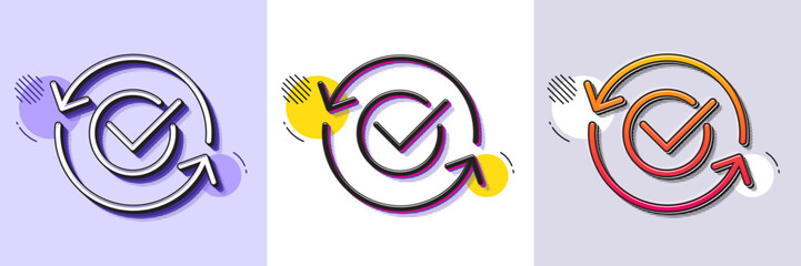 Wall Mural - Approved line icon. Halftone dotted pattern. Gradient icon with grain shadow. Accepted or confirmed sign. Refresh symbol. Line approved icon. Various designs. Vector