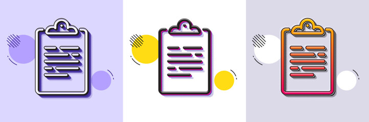 Wall Mural - Clipboard document line icon. Halftone dotted pattern. Gradient icon with grain shadow. Agreement file sign. Survey record symbol. Line clipboard icon. Various designs. Vector