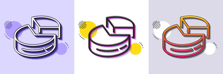Wall Mural - Pie chart line icon. Halftone dotted pattern. Gradient icon with grain shadow. Presentation 3d graph sign. Market analytics symbol. Line pie chart icon. Various designs. Vector