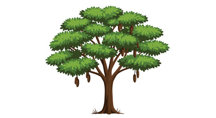 A vibrant lush green tree illustration with a detailed brown trunk