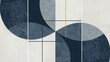 © Syuhuud - Modern Bauhaus-inspired geometric triptych featuring circles and lines in muted navy, gray, and metallic gold tones. Clean, structured, and balanced, this artwork captures timeless design principles.
