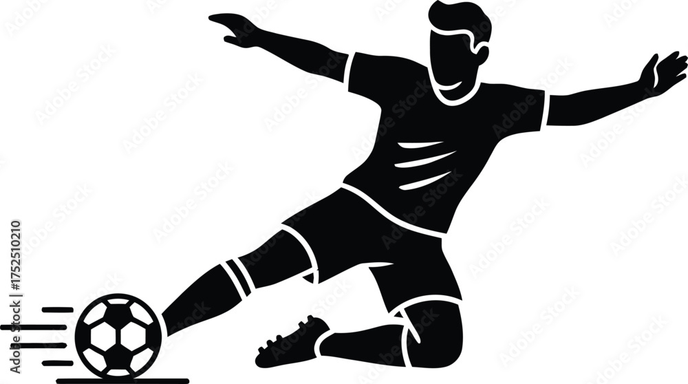 Dynamic silhouette of a soccer player kicking a ball Stock Vector ...