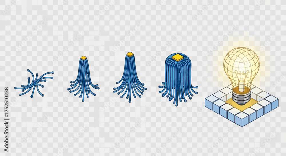 Evolution of an idea: from chaos to a bright lightbulb. Stock Vector ...