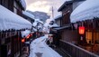 © くろねこ - 雪に包まれた温泉街