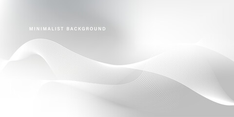Wall Mural - Minimalist white and grey background with flowing wavy line pattern