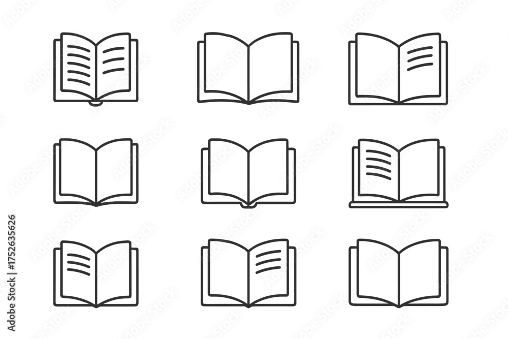 Open book thin line icon pack. Concept of education, knowledge, reading ...
