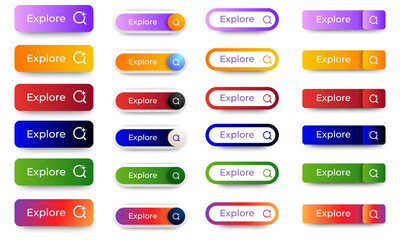 Wall Mural - Explore buttons set design. Gradient color. Button element for web design and mobile devices. Vector illustration