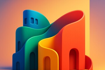 Wall Mural - Abstract colorful architecture with smooth curved shapes and bold colors illuminated by soft light on gradient warm background. Ai generative. Ai generative