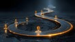 © Neo - Abstract Glowing Golden Road with Location Pins Representing Business Journey