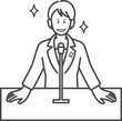 © JURI - 演説する女性の総理大臣のイラスト　線画のみ