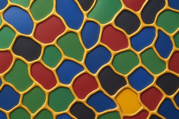 Wall Mural - Abstract colorful mosaic with organic shapes and golden outlines forming a seamless pattern on a dark background. Ai generative. Ai generative