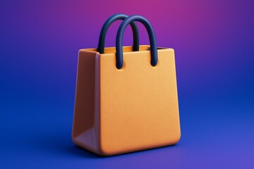 Wall Mural - Graphic illustration of a yellow shopping bag with blue handles on a vibrant gradient background for product mockup and branding presentation use. Ai generative