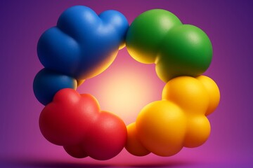 Wall Mural - Abstract colorful bubble ring with glowing center and smooth texture on vibrant gradient background, representing creativity and light concept. Ai generative