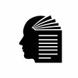 © Lailatul - A compelling black and white icon featuring the silhouette of a profile face completely absorbed in reading. Horizontal lines, representing the pages of a book, form an integral part of the face