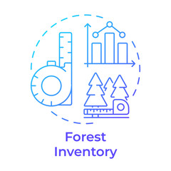 Wall Mural - Forest inventory blue gradient concept icon. Ecosystem growth, control. Reforestation, sustainability. Round shape line illustration. Abstract idea. Graphic design. Easy to use in brochure, booklet