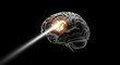 © Agus Through Lens - Digital rendering of a human brain with a focused glowing area, being hit by a laser beam, symbolizing targeted focus, idea, or neuroscience