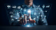 © Riski Digital Studio - Modern touch screen interface connecting automation robots and data graphs