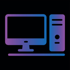 Technology icon vector gradient colored desktop computer setup on a black background illustration