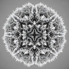 Wall Mural - Monochrome fractal pattern with intricate details and symmetrical design, creating a mesmerizing and visually stunning abstract composition