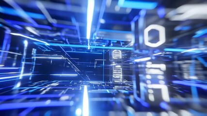 Wall Mural - Futuristic digital tunnel, Technology background with circuit board and digital binary code