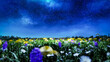 © Photocreo Bednarek - Colorful wildflowers blooming in a fairytale meadow under a night sky filled. 3d render