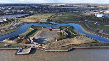 Wall Mural - Tilbury fort aerial view approaching the coastal star shaped artillery battlement