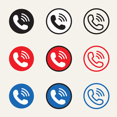 Wall Mural - Simple call icon set. black, red and blue call icon button.  Phone icon in flat style. Call sign.