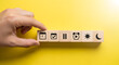 © RISKI STUDIO  - Manage your time schedule with calendar and clock icons on wooden blocks
