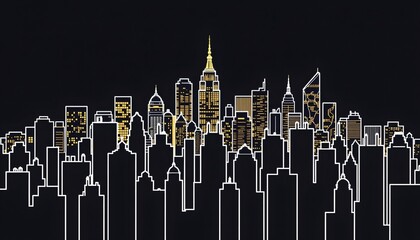 Abstract Urban Night Skyline with Silhouettes
