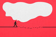 © Westend61 - Man walking along a line with speech bubble in minimalist red illustration