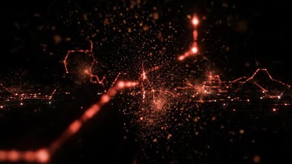 Abstract digital network with glowing lines and connecting dots showing data transfer and cyber security concept footage.