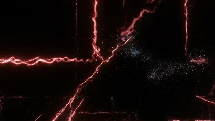 Wall Mural - Digital network connection visualization as glowing lines form a grid with shimmering dust particles. Abstract cybersecurity technology footage.