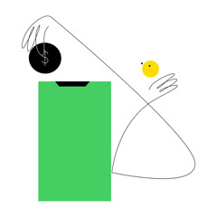 Canvas Print - An outline style illustration depicting online money