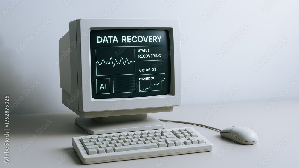 Retro Computer Data Display A classic computer screen displays DATA RECOVERY, showcasing a blend of ...