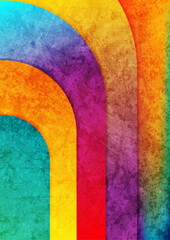 Wall Mural - Colorful grunge smooth wavy stripes abstract geometric background. Vector tech retro flyer design