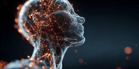 Wall Mural - Futuristic Concept of Artificial Intelligence and Neural Networks with Digital Head Silhouette and Data Connections Representing Innovation and Technology