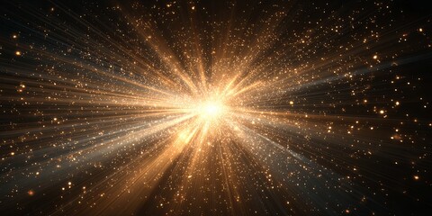 Wall Mural - Radiant Golden Light Burst with Sparkling Particles and Dynamic Rays Creating an Ethereal Atmosphere of Warmth and Energy
