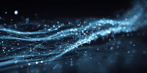 Wall Mural - Abstract digital background featuring glowing blue particles and lines representing technology, data flow, and futuristic design for modern applications