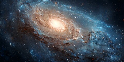 Wall Mural - Stunning Spiral Galaxy with Bright Center in Deep Space, Stars, and Cosmic Dust, Beautiful Celestial Scene Captured from the Universe Perspective