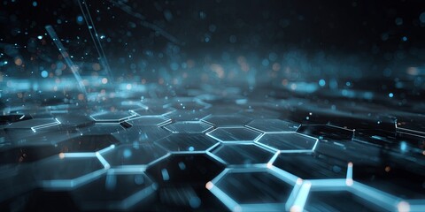Wall Mural - Futuristic holographic interface with glowing blue elements on dark background, ideal for sci-fi, technology, and digital innovation themes.