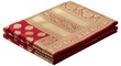 © gulshan - Luxurious traditional Indian red and gold silk saree fabric folded for commerce. isolated PNG with Transparent Background