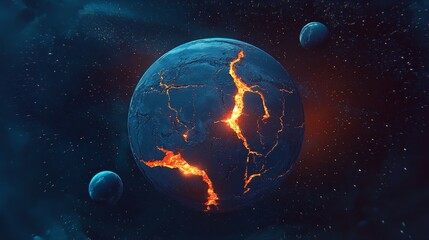 Wall Mural - Ethereal Exoplanet Illumination with Orange Veins under Nebula in a Sci-Fi Universe Landscape