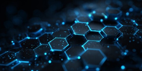 Wall Mural - Abstract Blue Hexagonal Pattern on Dark Background with Bright Accents for Modern Design and Technology Concepts
