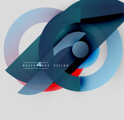 Wall Mural - Abstract geometric shapes overlap, creating dynamic composition. Cool blues, reds, grays dominate neutral background. Modern design element.