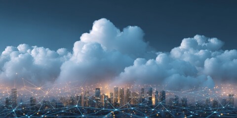 Wall Mural - Innovative Cloud Computing Concept with Cityscape and Digital Connections Depicting Technology and Future Networks