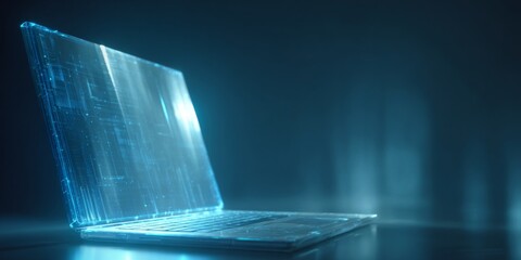 Wall Mural - Futuristic Laptop Interface with Digital Data and Secure Connections in Vibrant Blue Background
